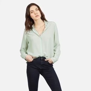 Everlane silk long sleeve blouse green
